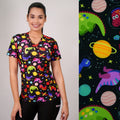 Delantal Mujer tela elasticada estampada Dinosaurios. Negro - Art. 2507