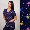 Delantal Mujer tela elasticada estampada Cangrejos. Azul Marino - Art. 2509