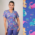 Delantal Mujer tela elasticada estampada Dinosaurios.Celeste - Art. 2514
