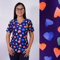 Delantal Mujer tela elasticada estampada Corazones. Azul Marino