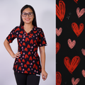 Delantal Mujer tela elasticada estampada Corazones. Combina con NEGRO Y ROJO - Art. 2533