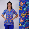 Delantal Mujer tela elasticada estampada Gatitos. Combina con Azul Rey - Art. 2539