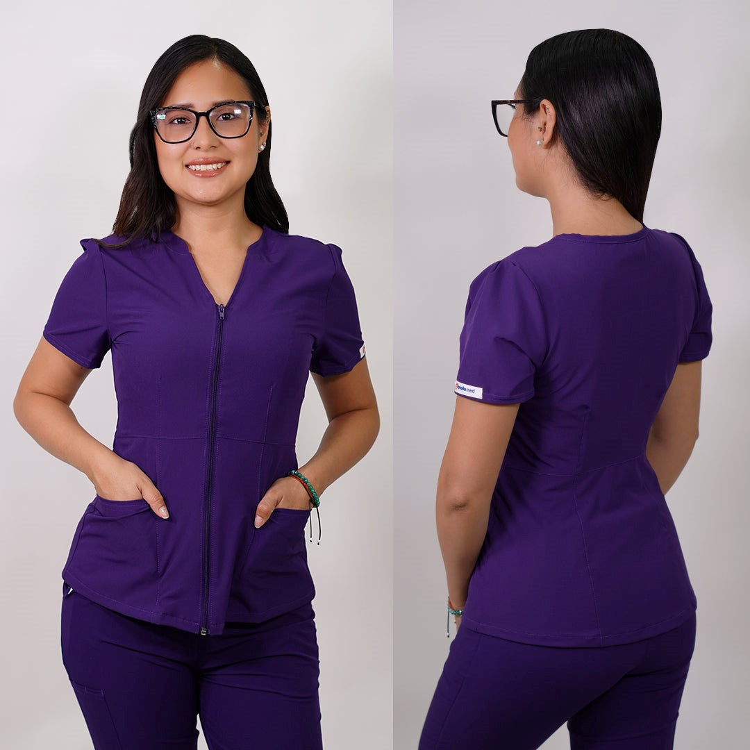 Delantal Mujer anti fluidos Azalea con cierre. Morado - Art. AZALEA-4-A