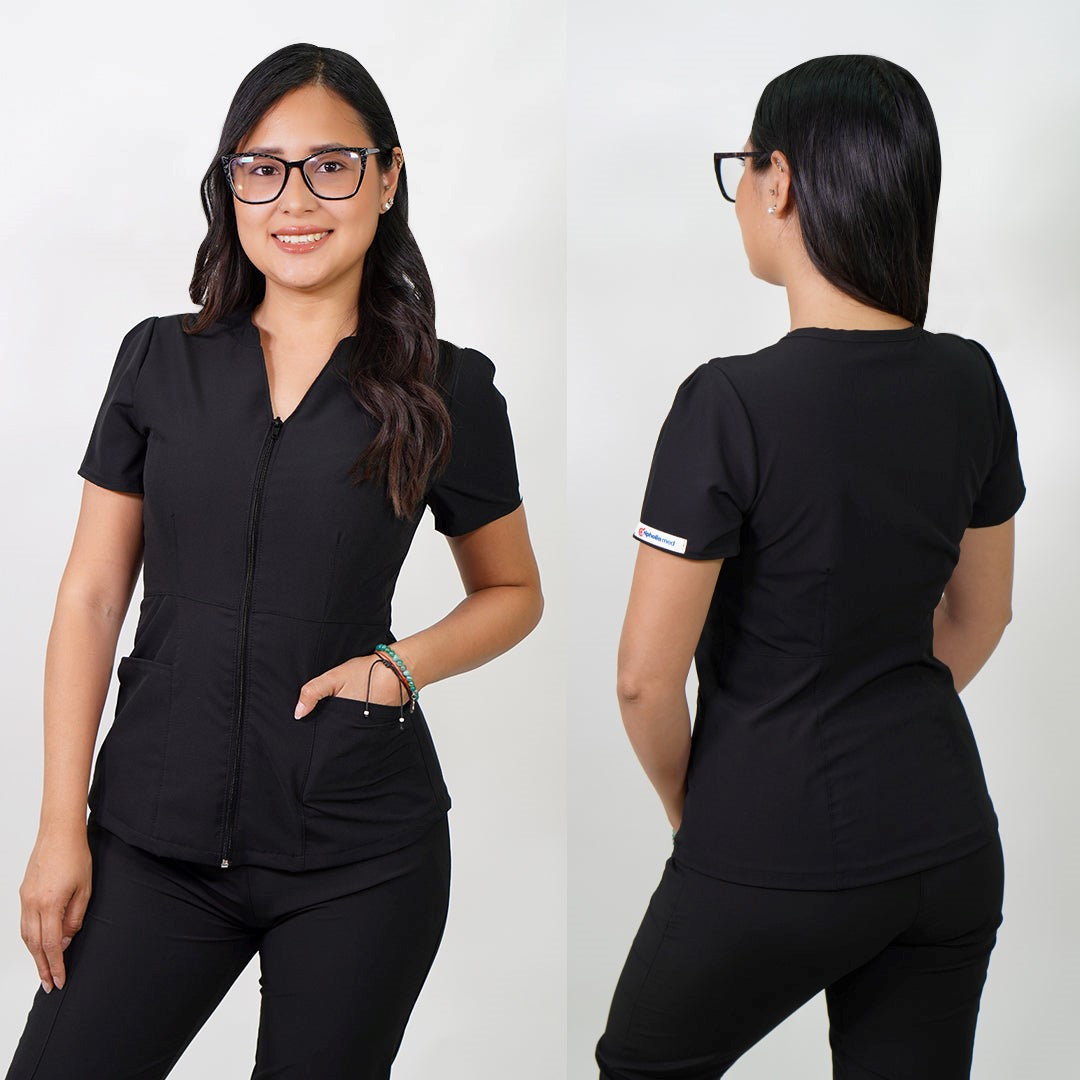 Delantal Mujer anti fluidos Azalea con cierre. Negro - Art. AZALEA-8