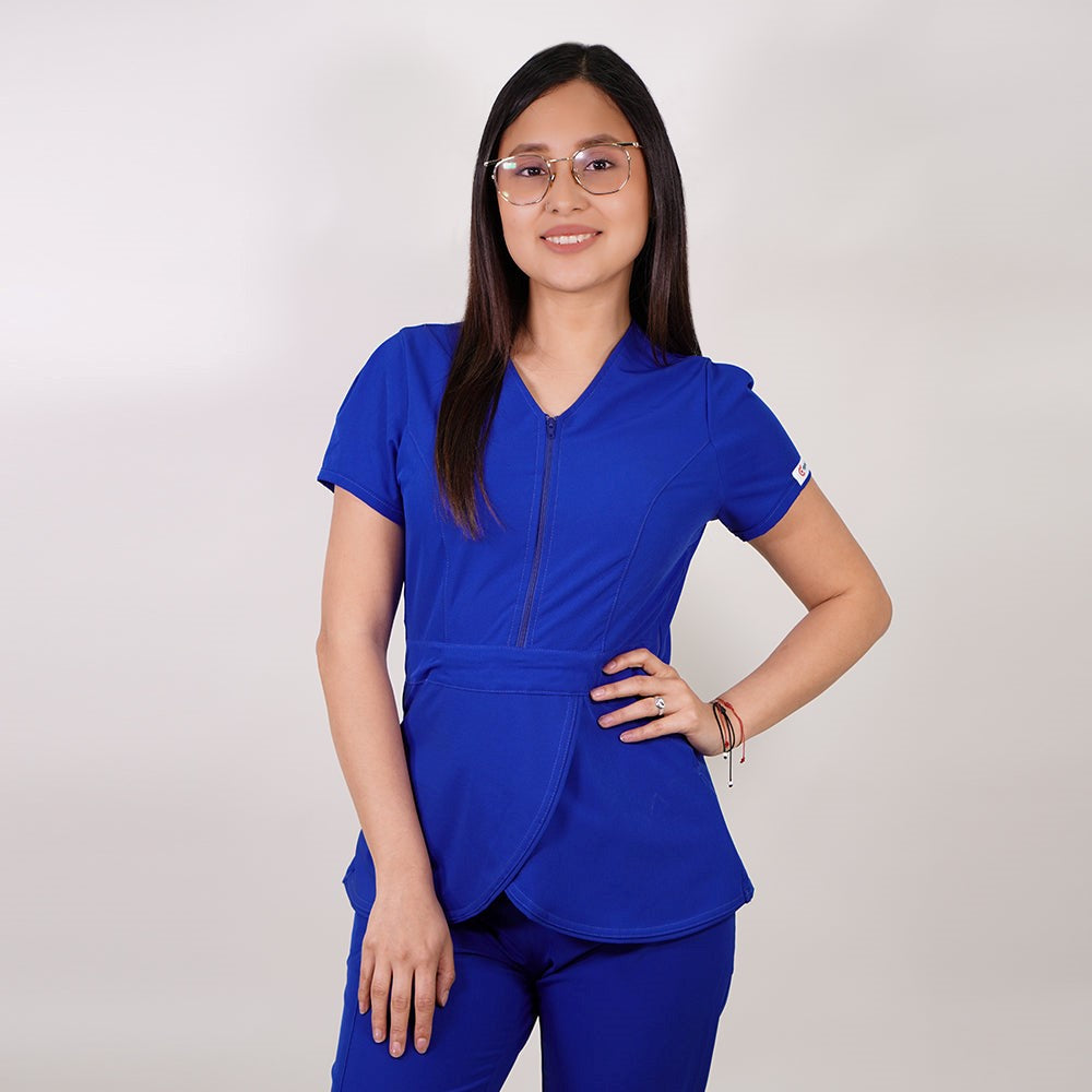 Delantal Anti fluidos Mujer Tulipán con cierre. Azul Rey - Art. TULIPAN-2